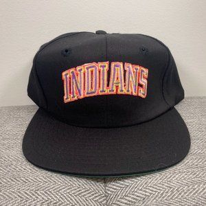 Vintage Cleveland Indians Snapback Hat Neon 80's 90's